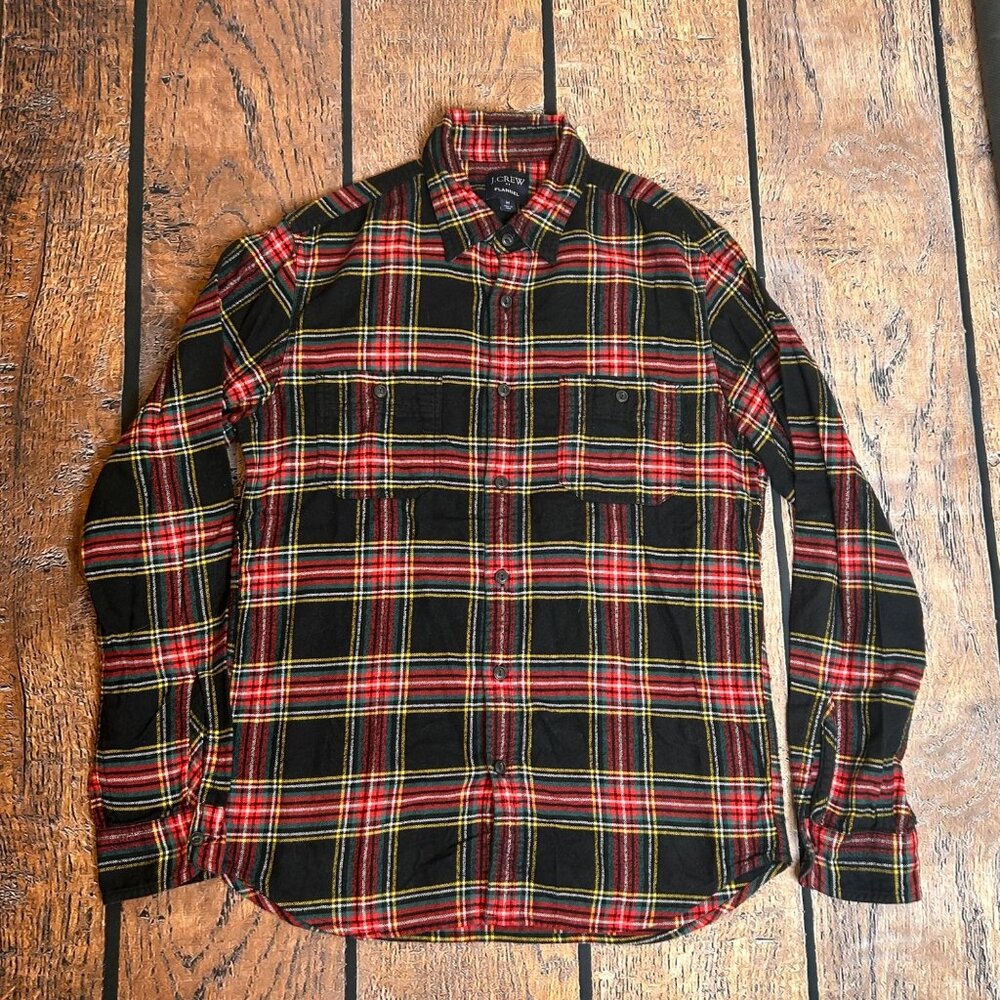 J.Crew Mens M Flannel Plaid Shirt Preppy Fall Rugged Rustic Hiking, Camping Barn